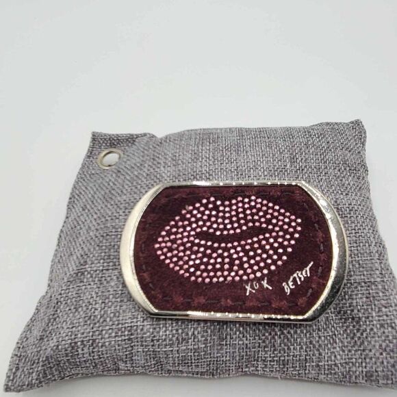 Betsey Johnson Pink Lip Stud Mauve Suede Belt Buckle
